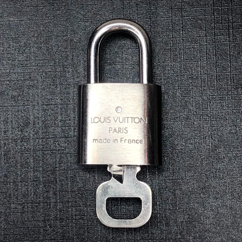 LOUIS VUITTON Brushed Palladium Lock and Key Silver Padlock Rare #301